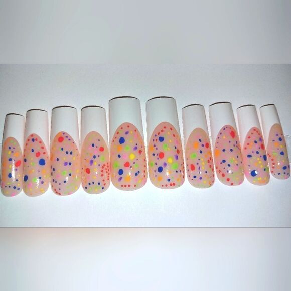 Hand crafted custom french tip 10pc acrylic press on nails sz medium - Picture 2 of 5
